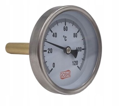 Bimetalni aksijalni termometar 63 mm, 0–120 °C, 1/2", L-70